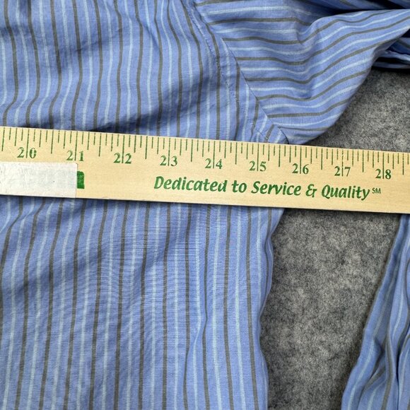 Lacoste Dress Shirt Mens 2XL Size 46 Blue Brown Striped Button Up Logo Pocket - Picture 8 of 9
